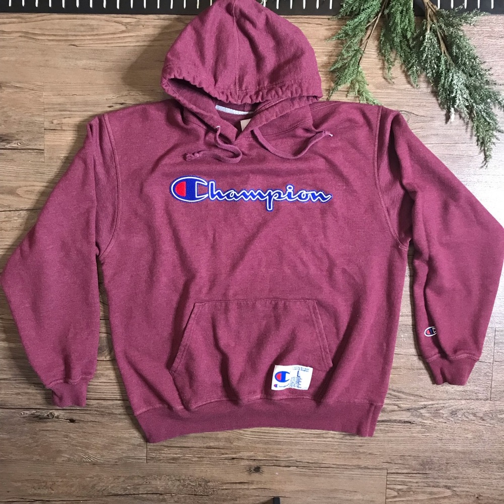 Champion Embroidered Maroon Hoodie Men’s Large - Picture 1 of 6